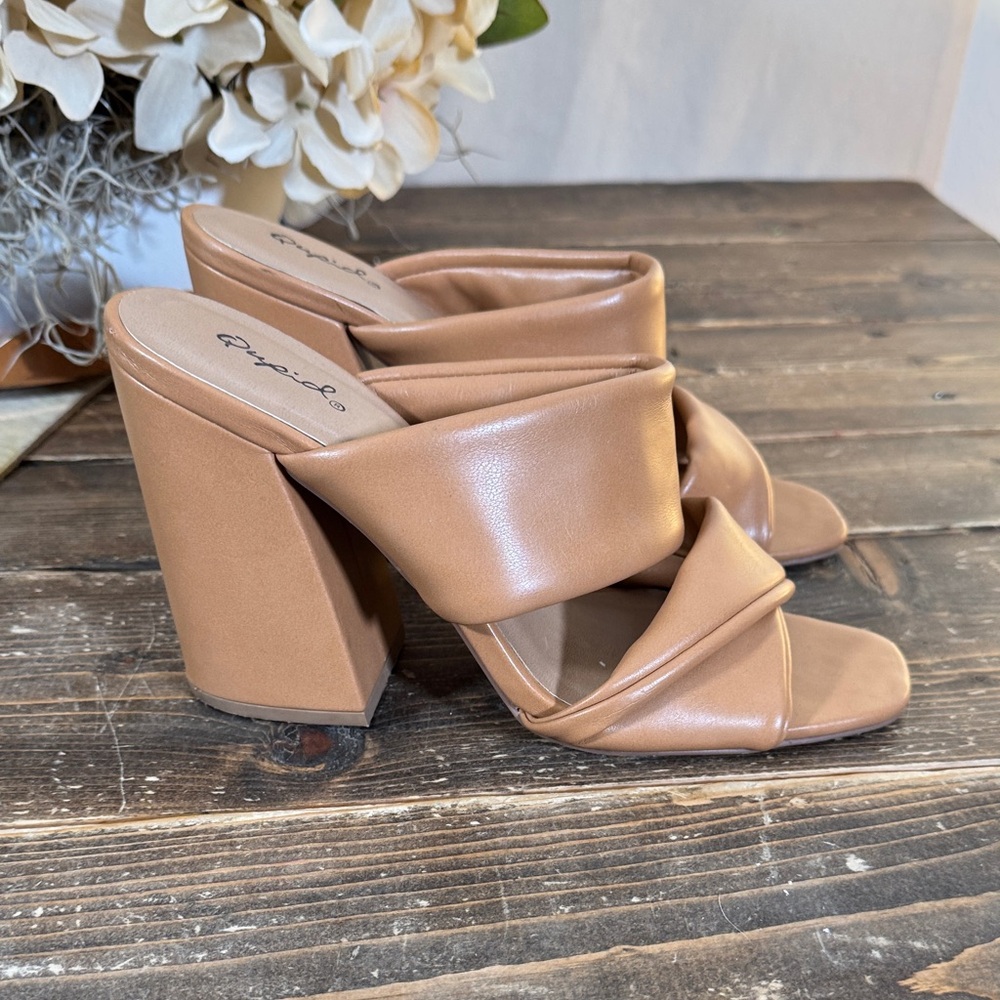 Qupid Tan Block Heel Sandals